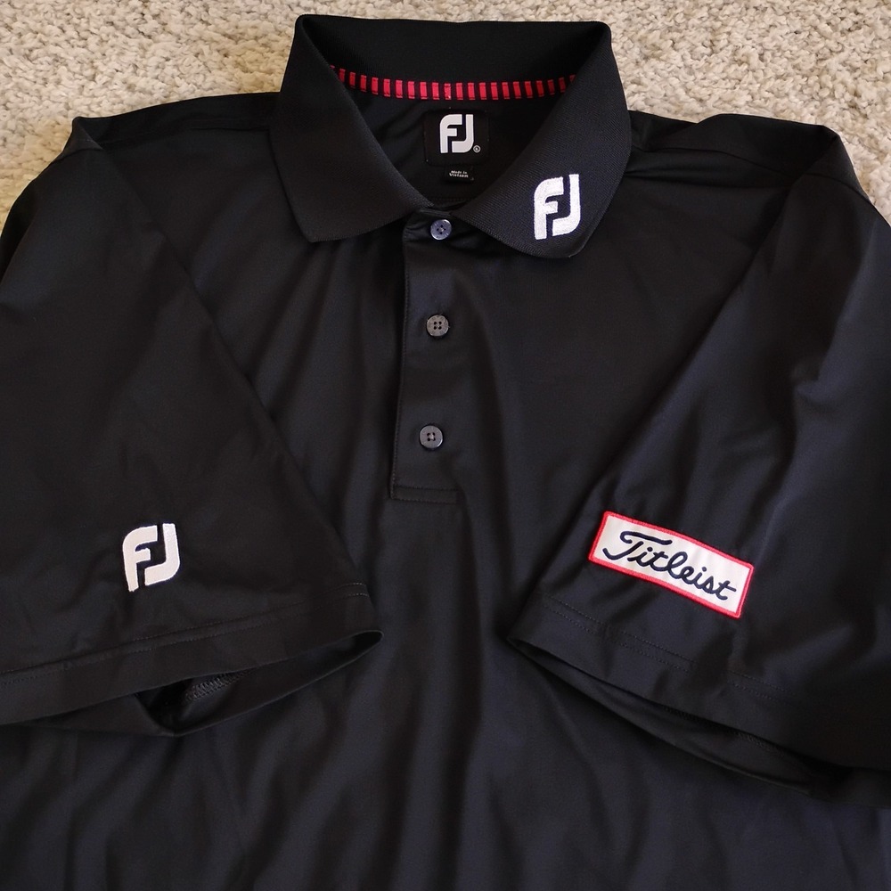 FootJoy Titleist Polo Shirt Mens XL Black Logo Patch Performance Golf Stretch